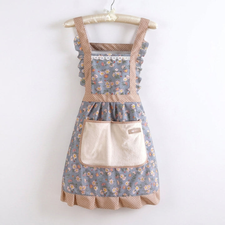 Kitchen Apron With Floral Pattern and Water-Repellent Surface