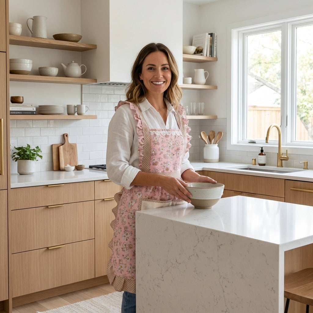 Kitchen Apron With Floral Pattern and Water-Repellent Surface