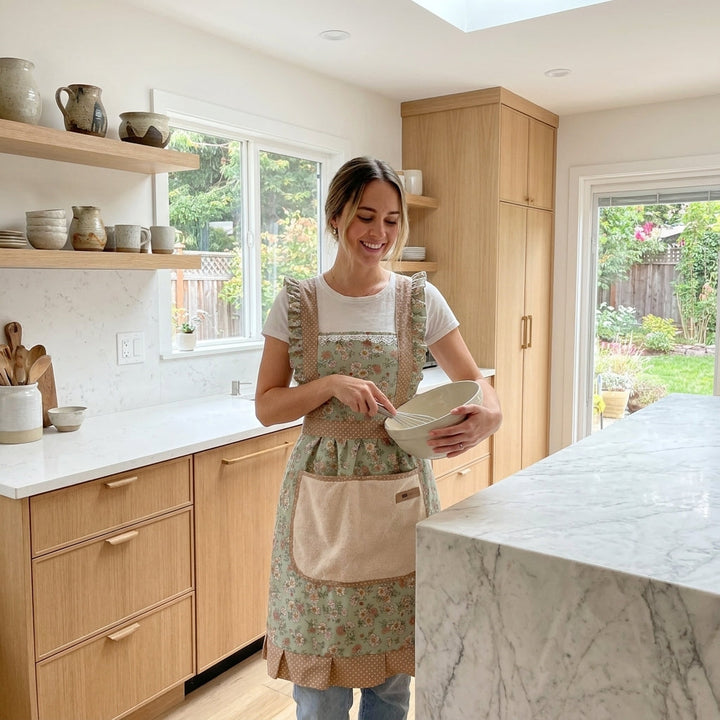 Kitchen Apron With Floral Pattern and Water-Repellent Surface