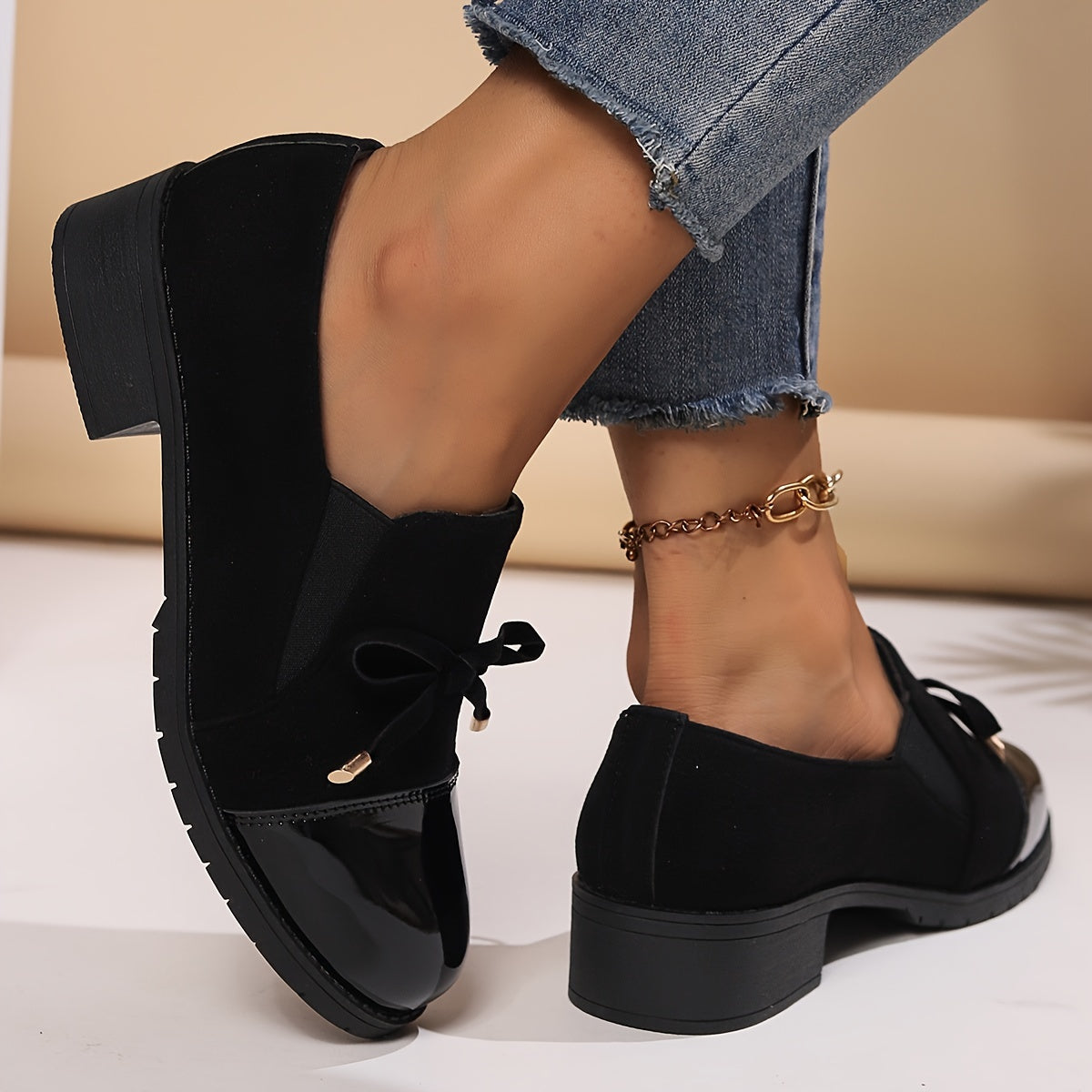 Margot | Women Loafers With Low Heel Bow Detail And Glossy Toe Cap For Office Days Or Everyday Wear