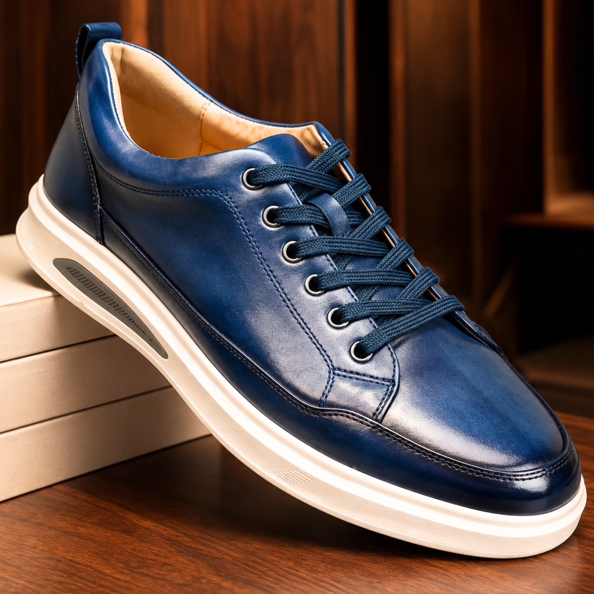 Selwyn | Men Full Grain Leather Trainers With Cushioned Footbed And Grip Sole For Smart Or Casual Wear
