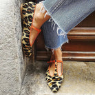 Ottilie | Women Leopard Print T Strap Flats With Adjustable Fit And Flat Sole For Everyday Wear Or Office