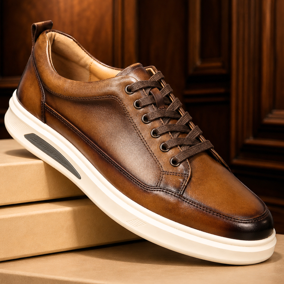 Selwyn | Men Full Grain Leather Trainers With Cushioned Footbed And Grip Sole For Smart Or Casual Wear