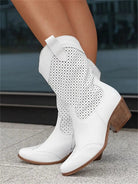 Taren | Women Cowboy Boots With Perforated Panels Mid Block Heel Cushioned Insole And Side Zipper For Autumn