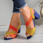 Linda | Women Open Toe Block Heels With Stretch Straps And Cushioned Sole For Daily Wear Dinners Or Occasions