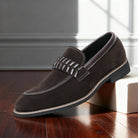 Moreno | Men Italian Loafers With Padded Collar Stitched Strap Detail Layered Heel Block And Grip Sole For Tailoring