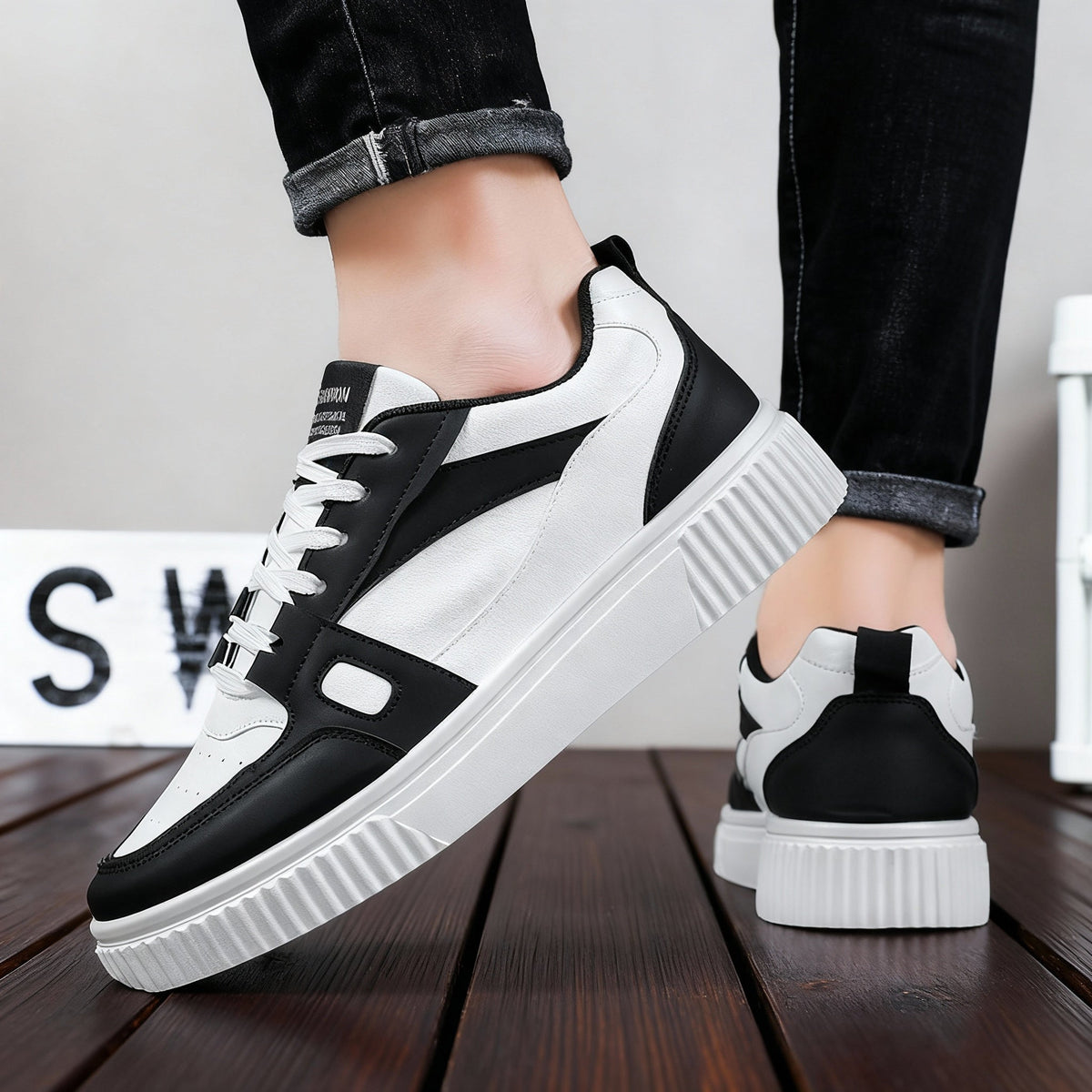 Marston | Men Leather Finish Sneakers With Perforated Toe Cushioned Insole And Padded Collar For Everyday Wear
