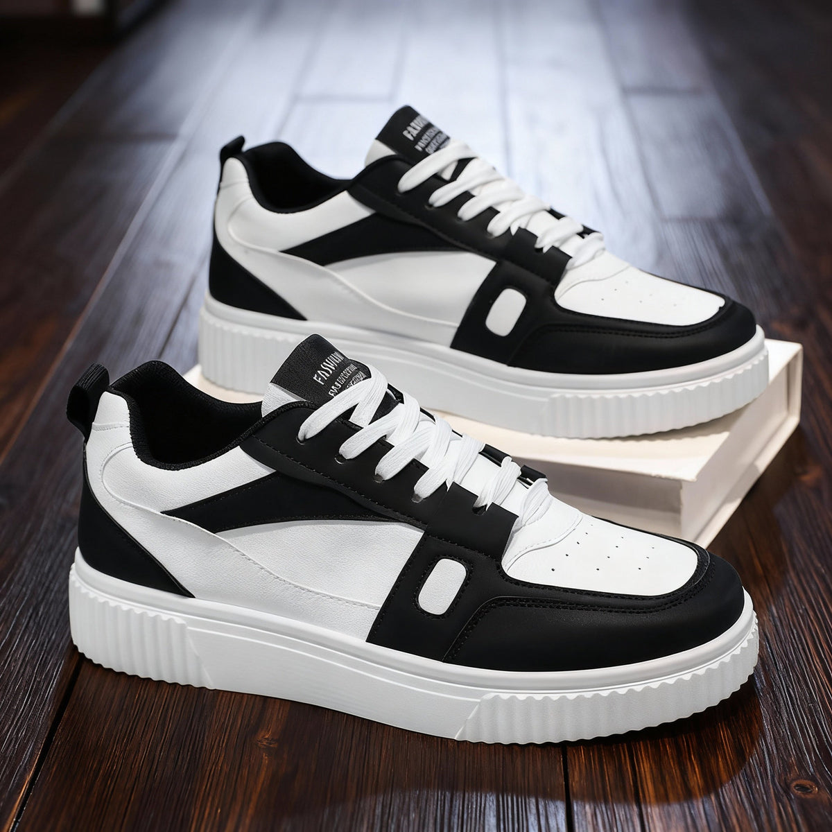 Marston | Men Leather Finish Sneakers With Perforated Toe Cushioned Insole And Padded Collar For Everyday Wear