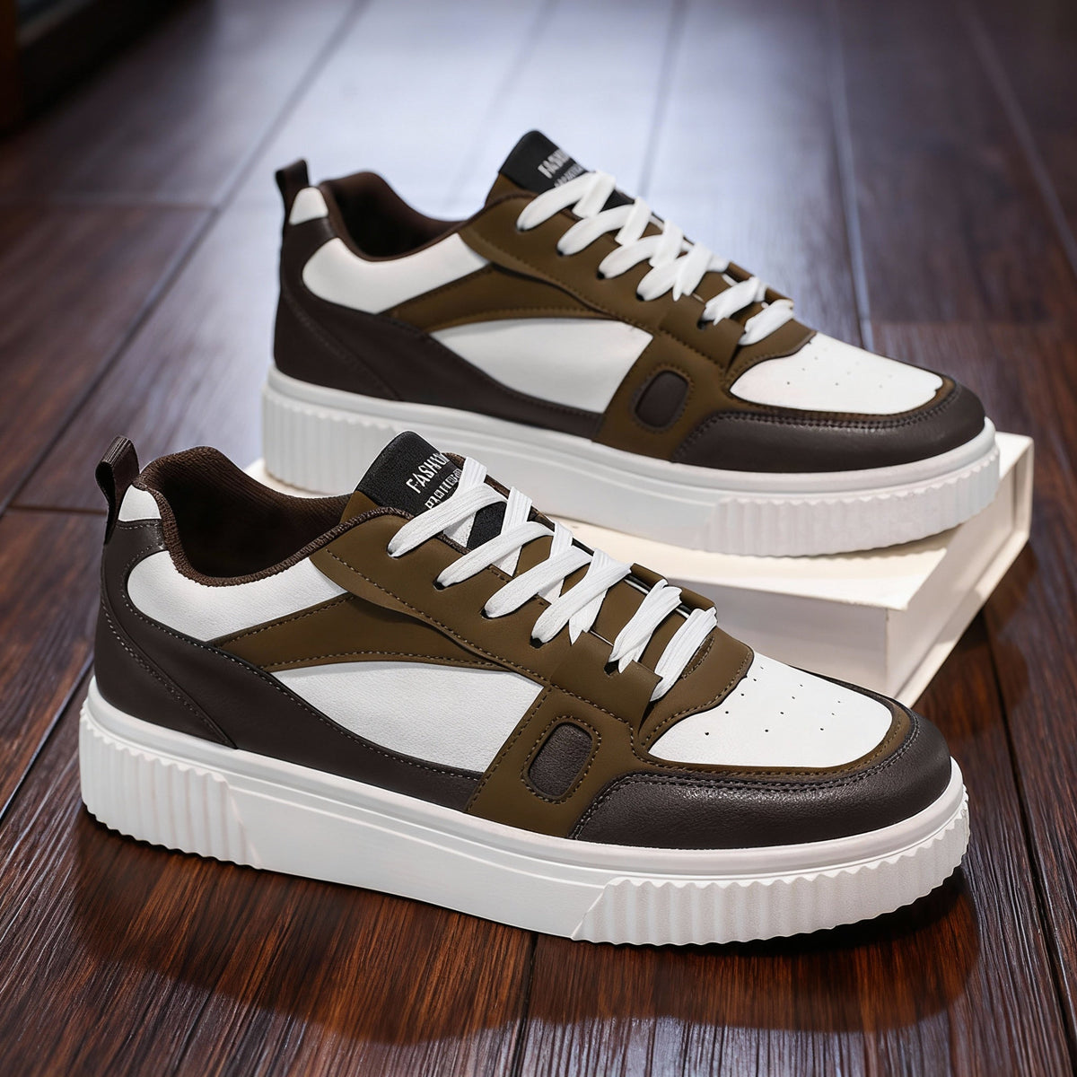 Marston | Men Leather Finish Sneakers With Perforated Toe Cushioned Insole And Padded Collar For Everyday Wear