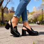 Arianna | Women Wide Buckle Strap Slingback Heels With Platform