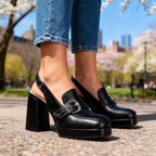 Arianna | Women Wide Buckle Strap Slingback Heels With Platform