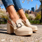 Arianna | Women Wide Buckle Strap Slingback Heels With Platform