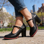 Abigail | Women Brogue T Strap Loafers With Block Heel