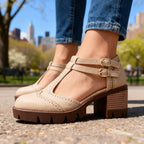 Sally | Women Brogue Platform Loafers With Twin Buckle Strap