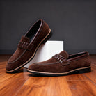 Moreno | Men Italian Loafers With Padded Collar Stitched Strap Detail Layered Heel Block And Grip Sole For Tailoring