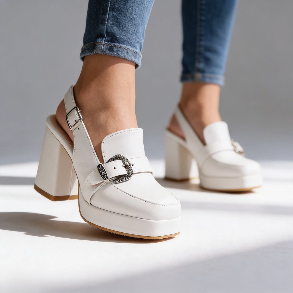Arianna | Women Wide Buckle Strap Slingback Heels With Platform