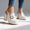 Arianna | Women Wide Buckle Strap Slingback Heels With Platform