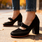 Alessia | Women Velvet Block Heel Loafers With Bow Detail