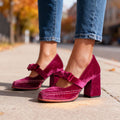 Alessia | Women Velvet Block Heel Loafers With Bow Detail