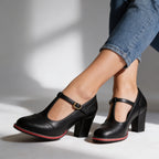 Abigail | Women Brogue T Strap Loafers With Block Heel