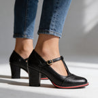 Abigail | Women Brogue T Strap Loafers With Block Heel