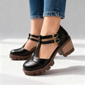 Sally | Women Brogue Platform Loafers With Twin Buckle Strap