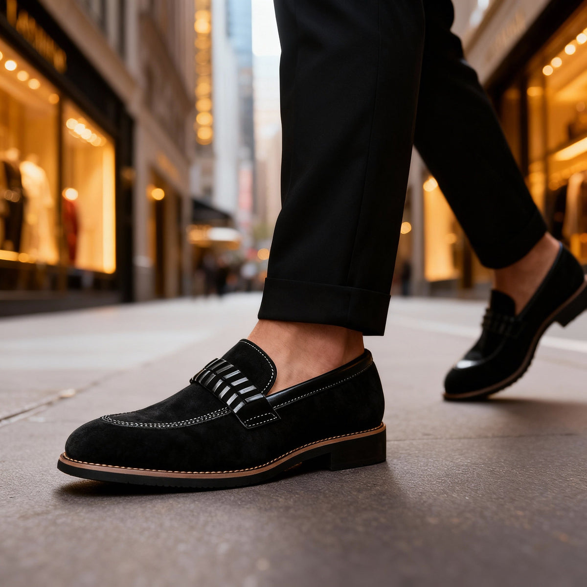 Moreno | Men Italian Loafers With Padded Collar Stitched Strap Detail Layered Heel Block And Grip Sole For Tailoring