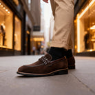 Moreno | Men Italian Loafers With Padded Collar Stitched Strap Detail Layered Heel Block And Grip Sole For Tailoring