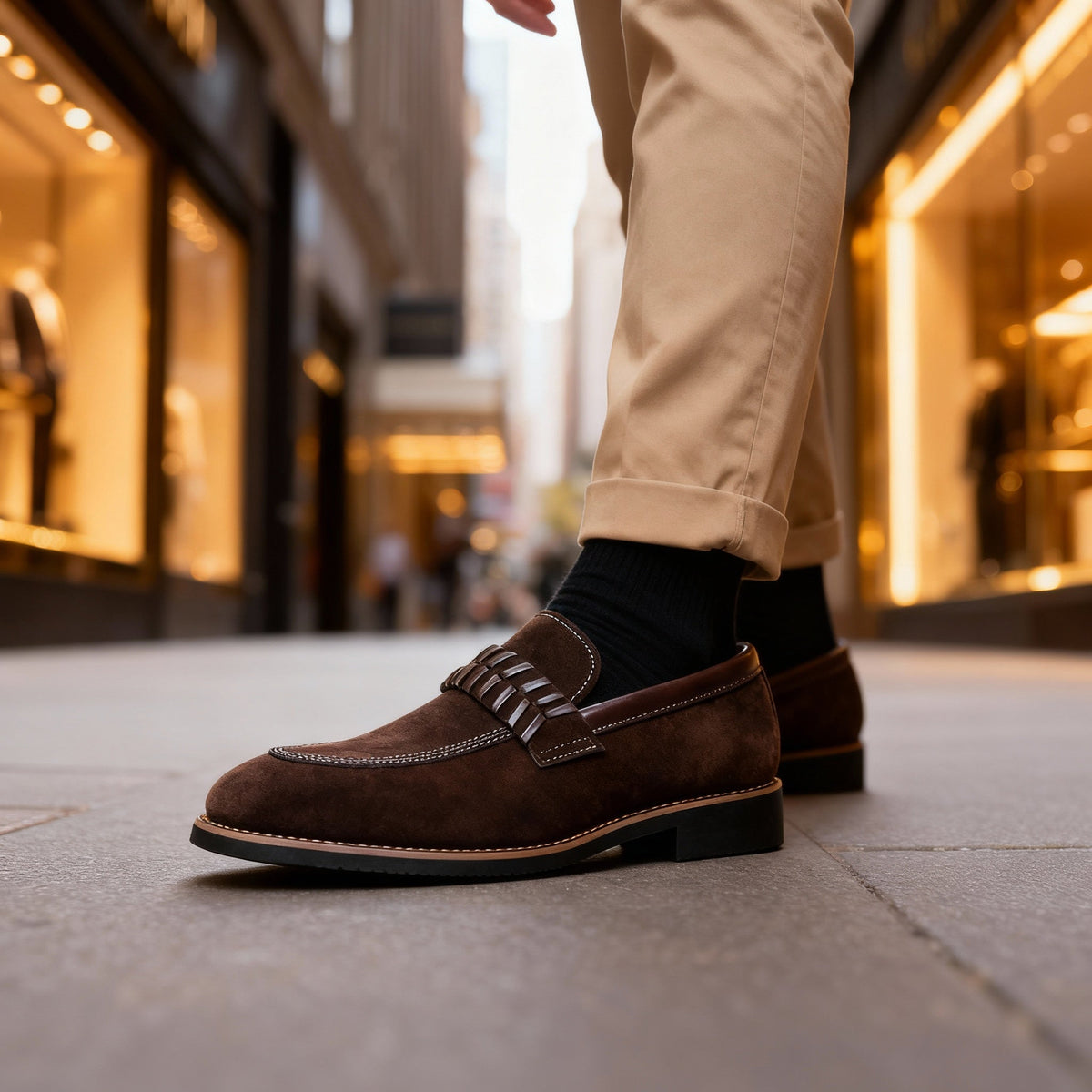 Moreno | Men Italian Loafers With Padded Collar Stitched Strap Detail Layered Heel Block And Grip Sole For Tailoring