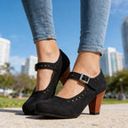Stella | Women Perforated Mary Jane Loafers With Buckle Strap