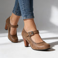 Stella | Women Perforated Mary Jane Loafers With Buckle Strap