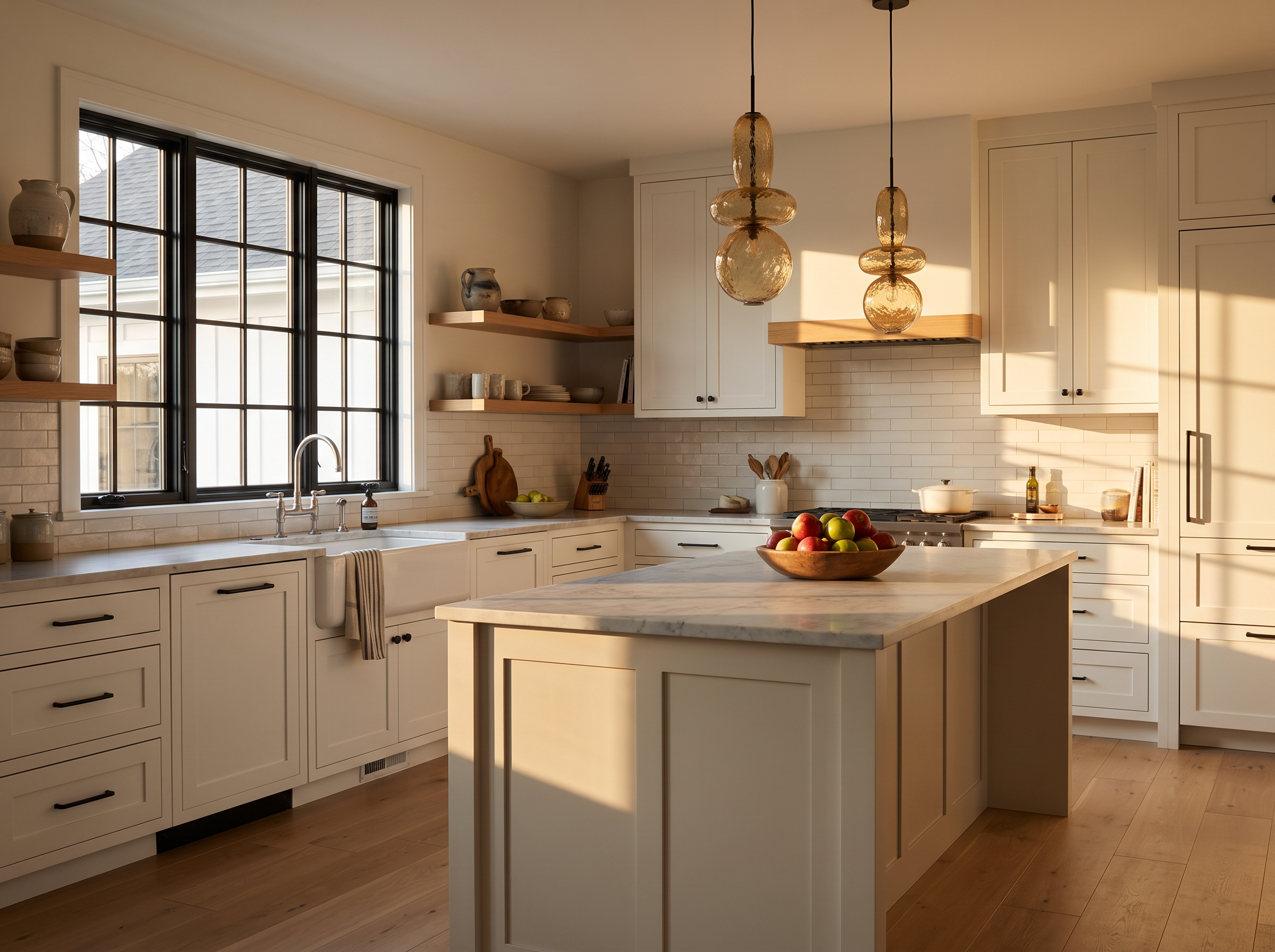 Kitchen with Candied Glass Pendant Lights