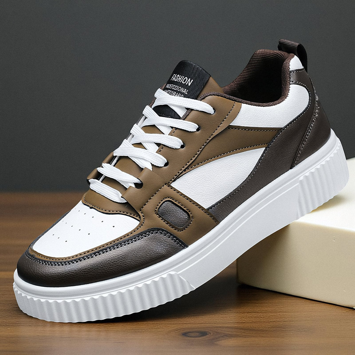 Marston | Men Leather Finish Sneakers With Perforated Toe Cushioned Insole And Padded Collar For Everyday Wear