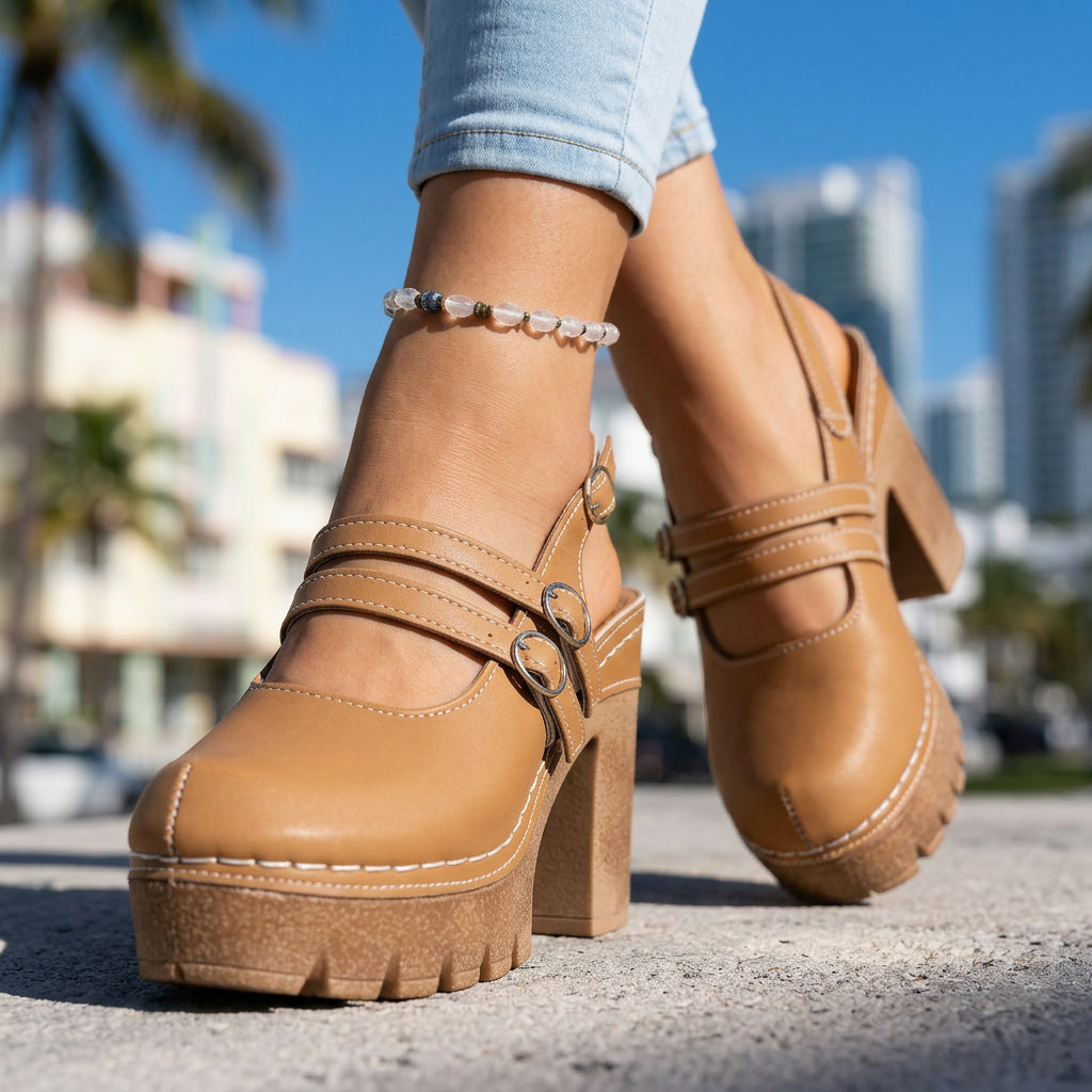 Delilah | Women Triple Buckle Slingback Platform Heels