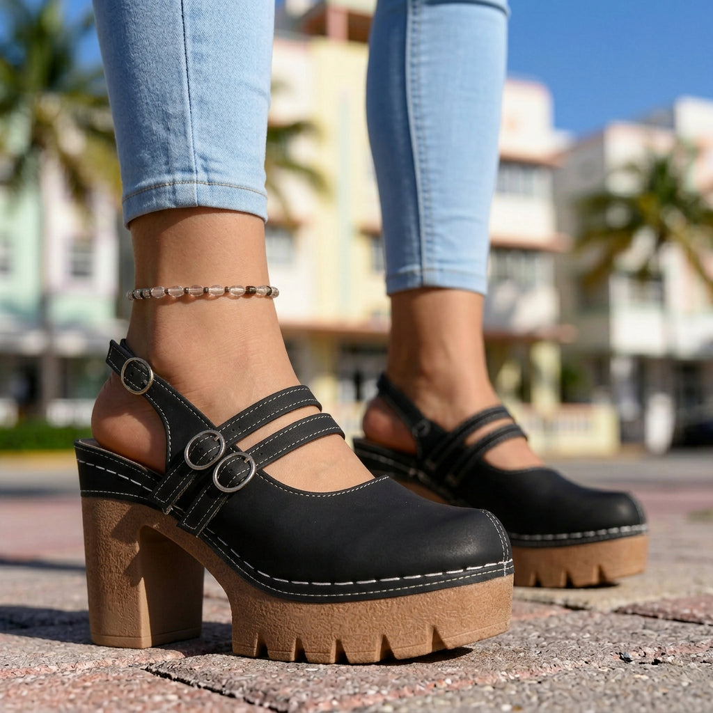 Delilah | Women Triple Buckle Slingback Platform Heels