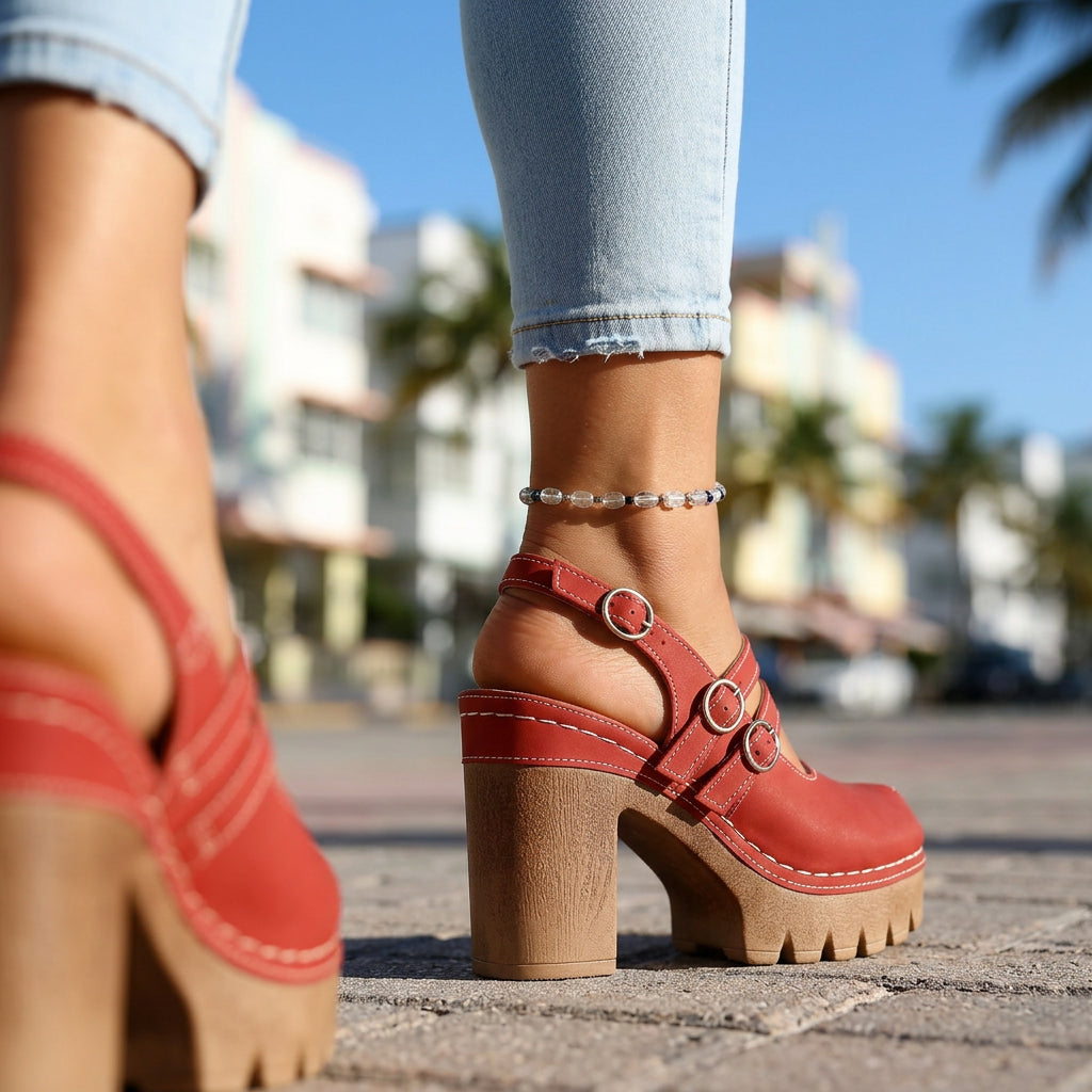 Delilah | Women Triple Buckle Slingback Platform Heels