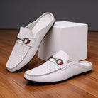 Verrano | Men Leather Mule Loafers With Damier Grid Upper Cushioned Insole And Lined Interior For Summer Evenings