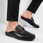 Verrano | Men Leather Mule Loafers With Damier Grid Upper Cushioned Insole And Lined Interior For Summer Evenings