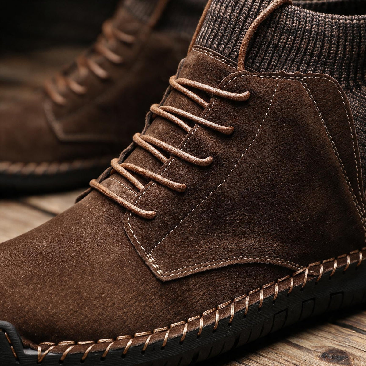 Davidson | Men Suede Sneakers With Hand Cut Panels Reinforced Side Seams Shock Absorbing Midsole And Cushioned Insole