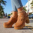 Adeline | Women Platform Clogs With Floral Cutout And Buckle Strap