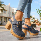 Adeline | Women Platform Clogs With Floral Cutout And Buckle Strap