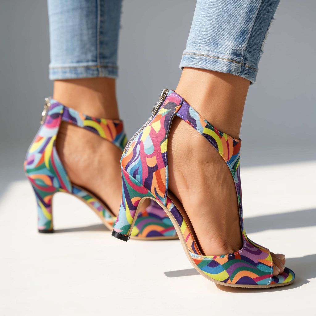 Savannah | Women T Strap Block Heels With Rear Zip