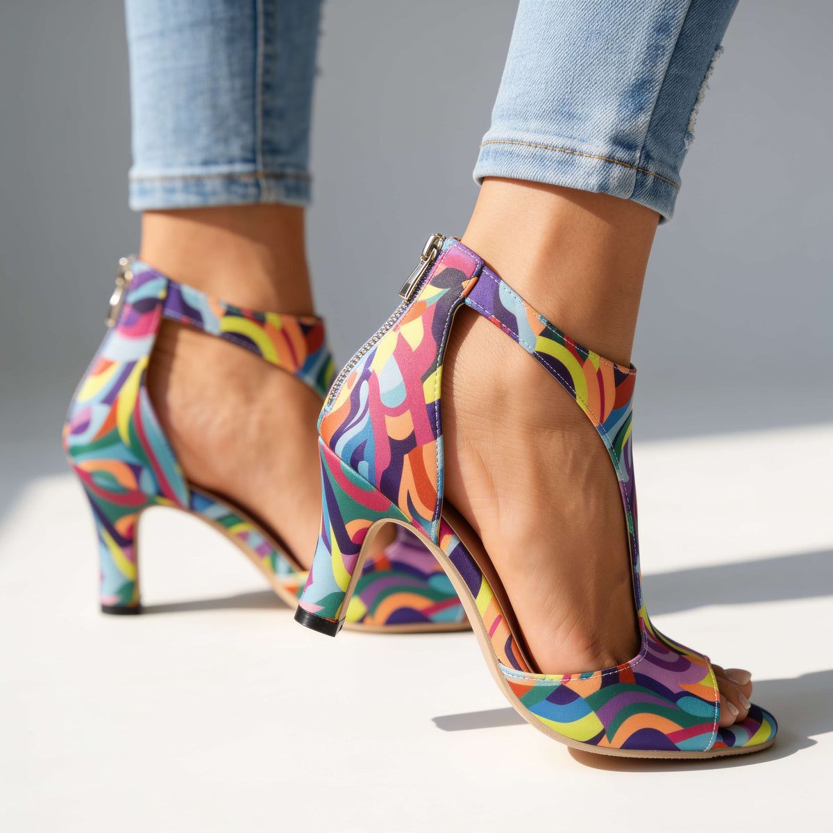 Savannah | Women T Strap Block Heels With Rear Zip