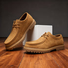Mason | Men Leather Lace Up Moc Toe Shoes With Padded Interior Apron Stitching And Deep Tread Sole For Daily Wear