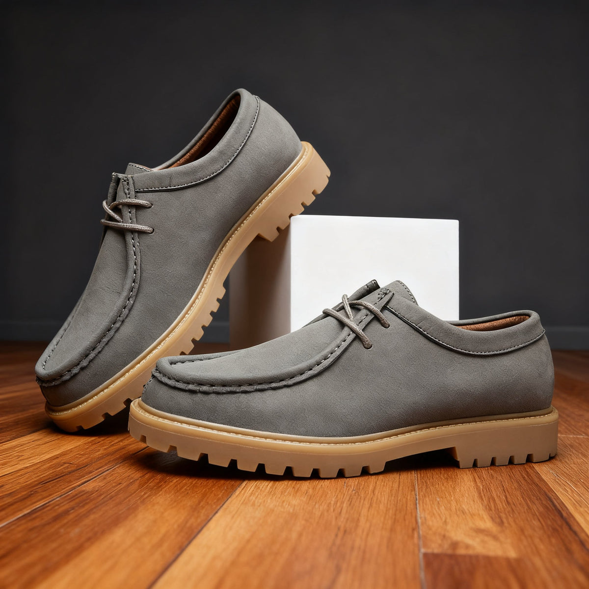 Mason | Men Leather Lace Up Moc Toe Shoes With Padded Interior Apron Stitching And Deep Tread Sole For Daily Wear