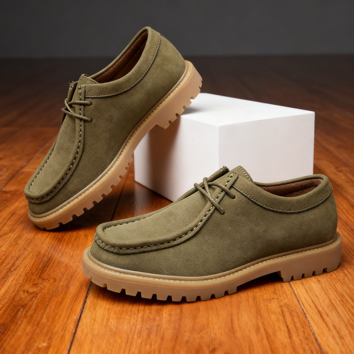 Mason | Men Leather Lace Up Moc Toe Shoes With Padded Interior Apron Stitching And Deep Tread Sole For Daily Wear