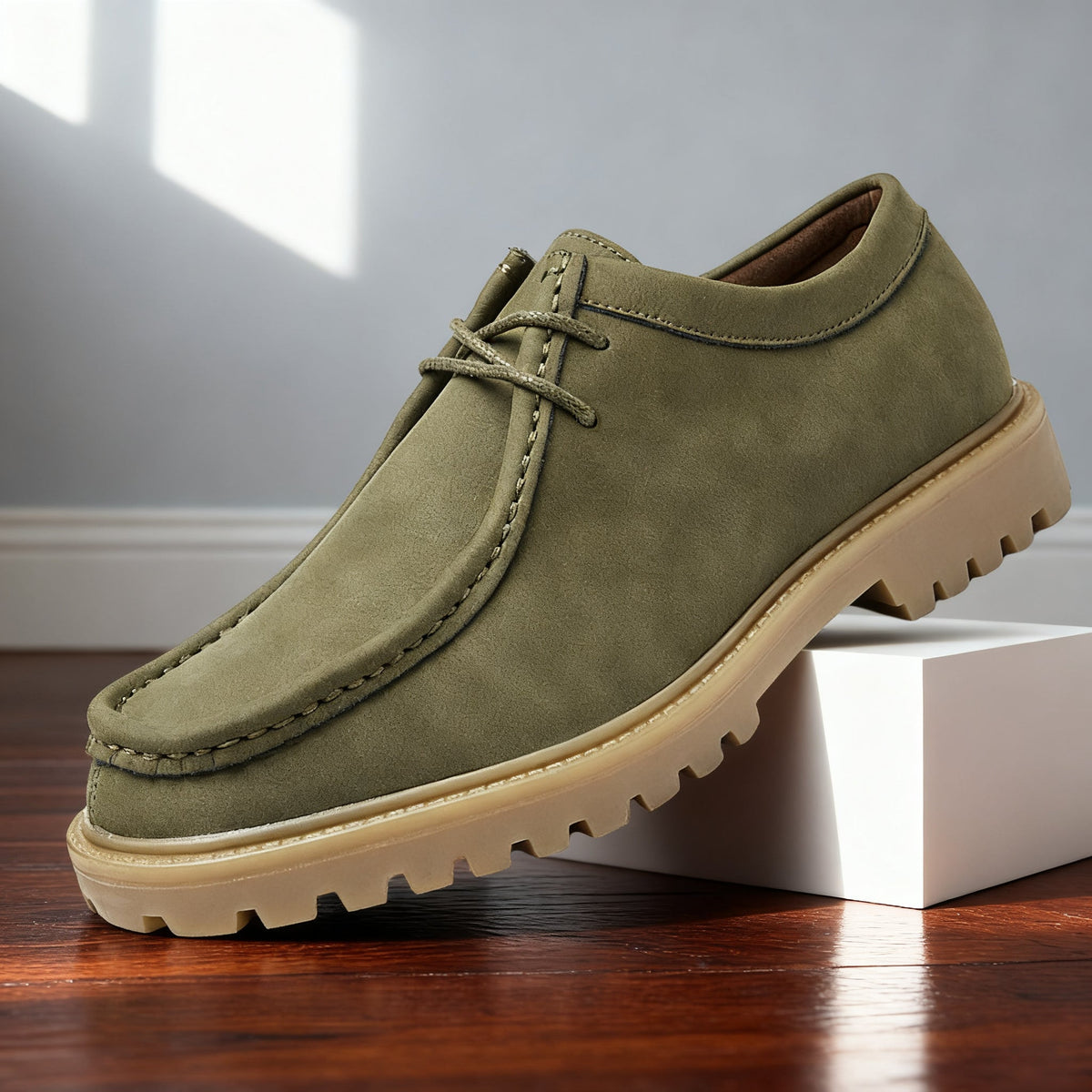 Mason | Men Leather Lace Up Moc Toe Shoes With Padded Interior Apron Stitching And Deep Tread Sole For Daily Wear