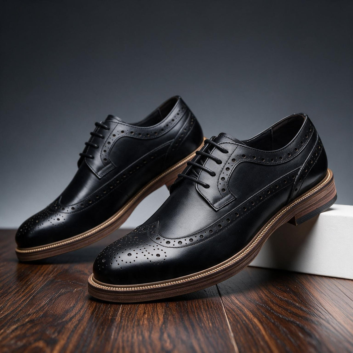 Owen | Men Grained Brogue Derbies With Welt Stitching Reinforced Panels Waxed Laces And Cushioned Interior