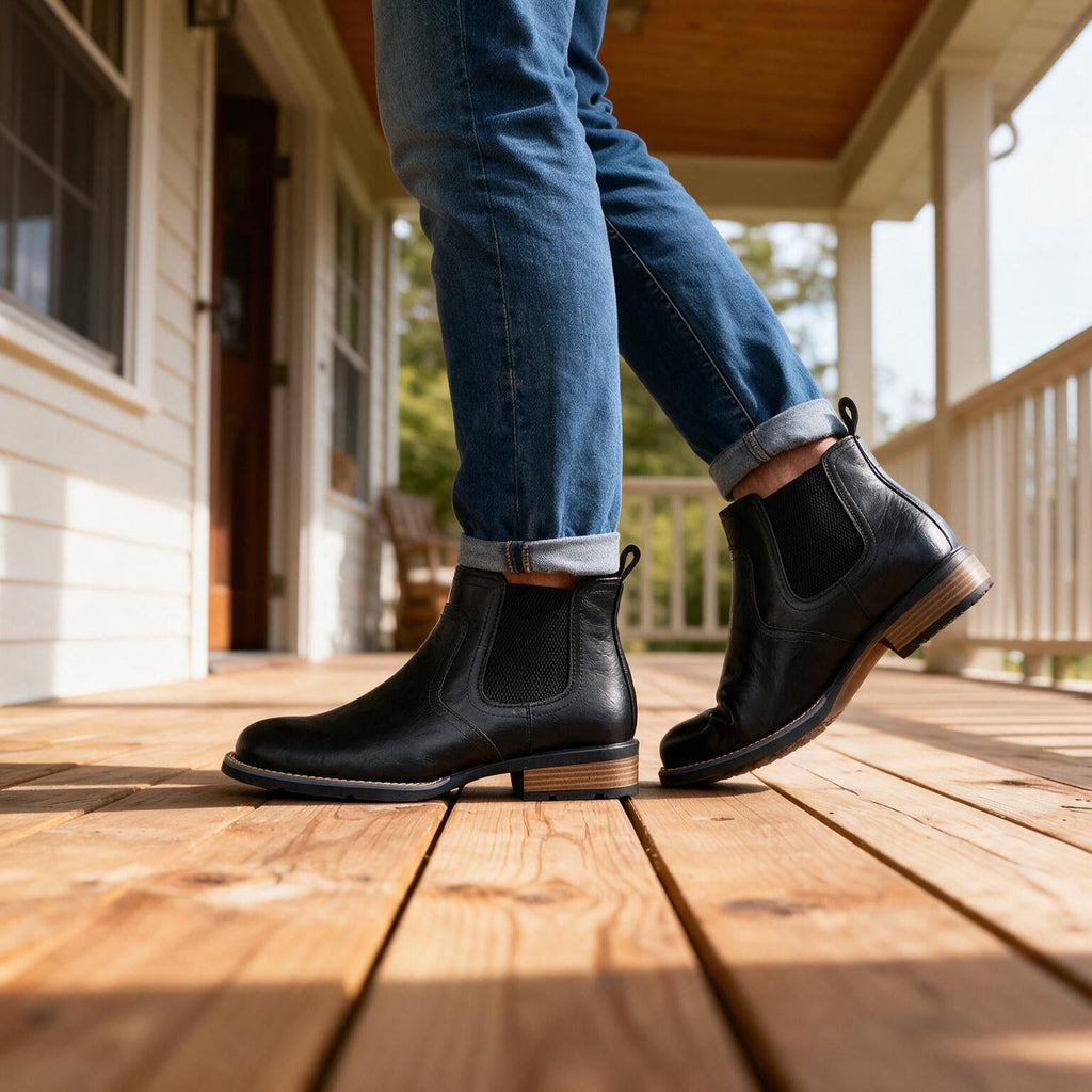 Thornton | Men Leather Side Zip Work Boots With Elastic Panels