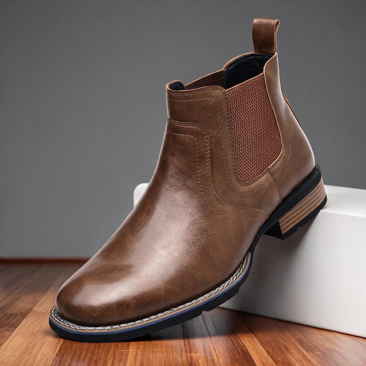 Thornton | Men Leather Side Zip Work Boots With Elastic Panels